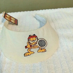 Vintage Garfield Visor‎ Sun Tennis Hat White  Embroidered Jim Davis NWT